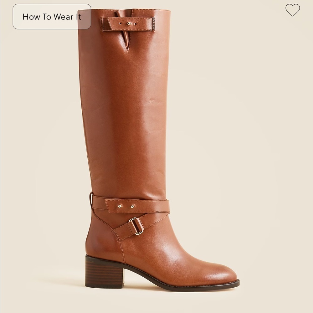 J crew Ryder knee-high boots in leather rich oak Nwob